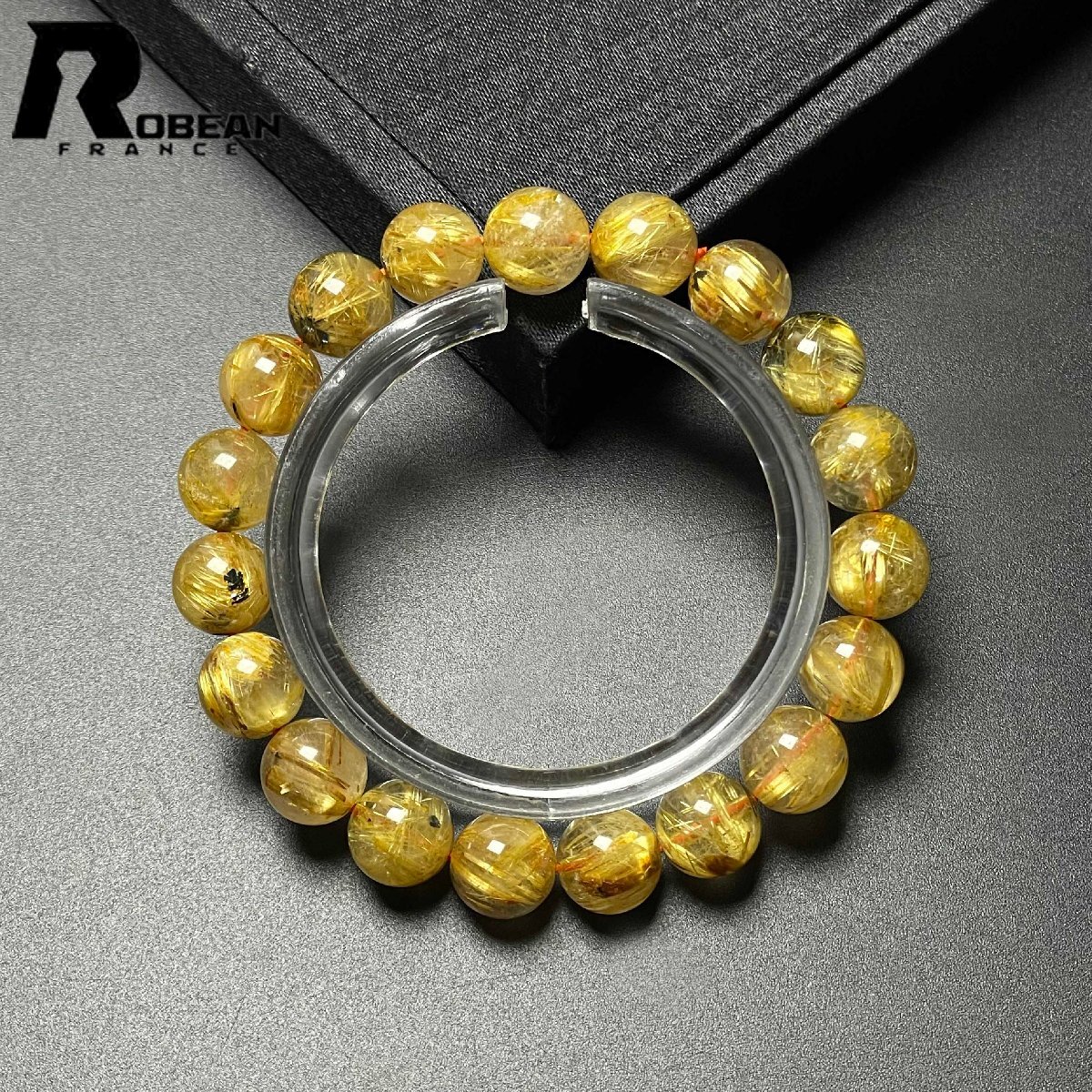 高級 EU製 定価10万円★ROBEAN・極!極満針ルチルクォーツ★ブレスレット パワーストーン 天然石 金運 お守り 9.8-10.3mm M1015732拍卖