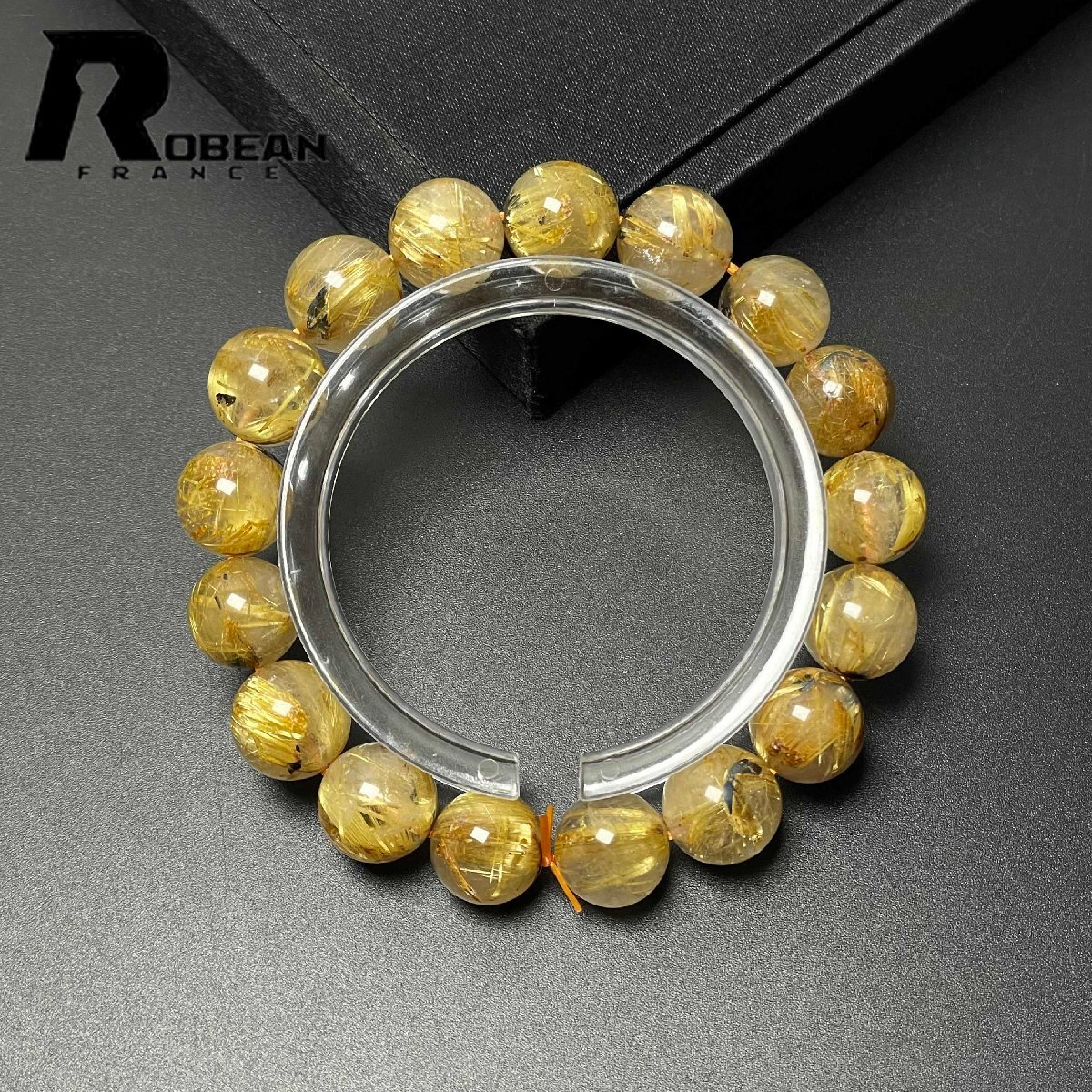 逸品 EU製 定価13万円★ROBEAN・太陽花タイチンルチル★黄金針水晶 金運 開運 ゴールド ブレスレット パワーストーン 11.8-12.5mm M0617575拍卖