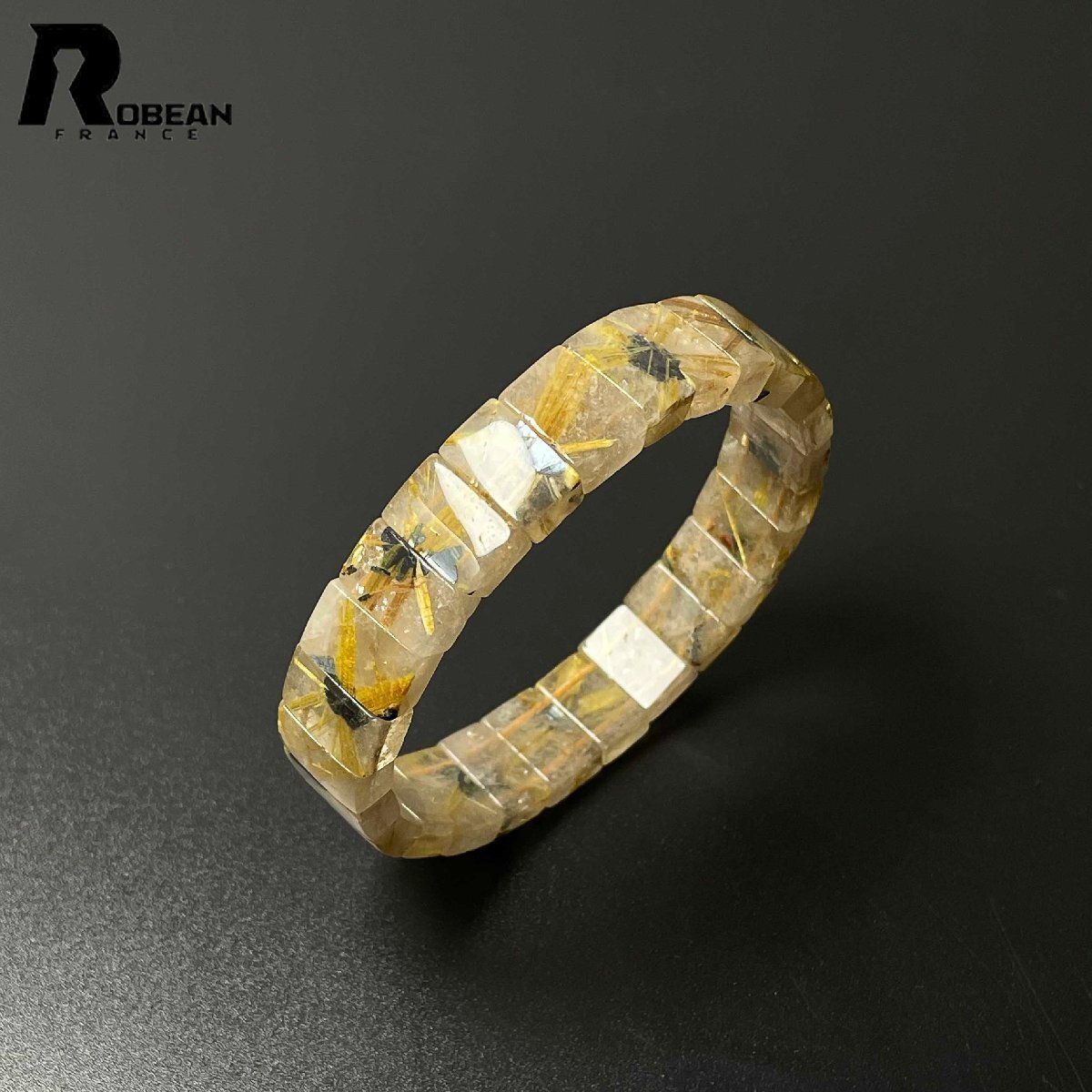 上級EU製 定価10万円★ROBEAN・太陽花タイチンルチルバングル★黄金針水晶 ゴールド ブレスレット パワーストーン 12*8.6*5.1mm M0124146拍卖