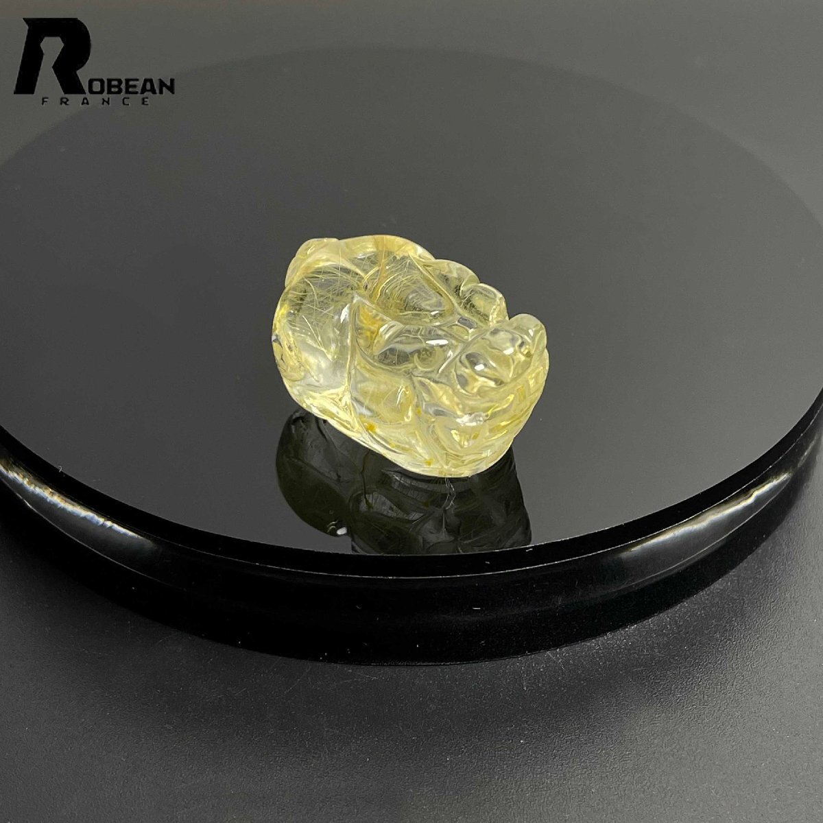 綺麗 EU製 定価9万円★ROBEAN・タイチンルチル・貔貅★黄金針水晶 ゴールド アクセサリー 天然石 金運 穴開け 28.5*18.8*15.4mm M0314563拍卖