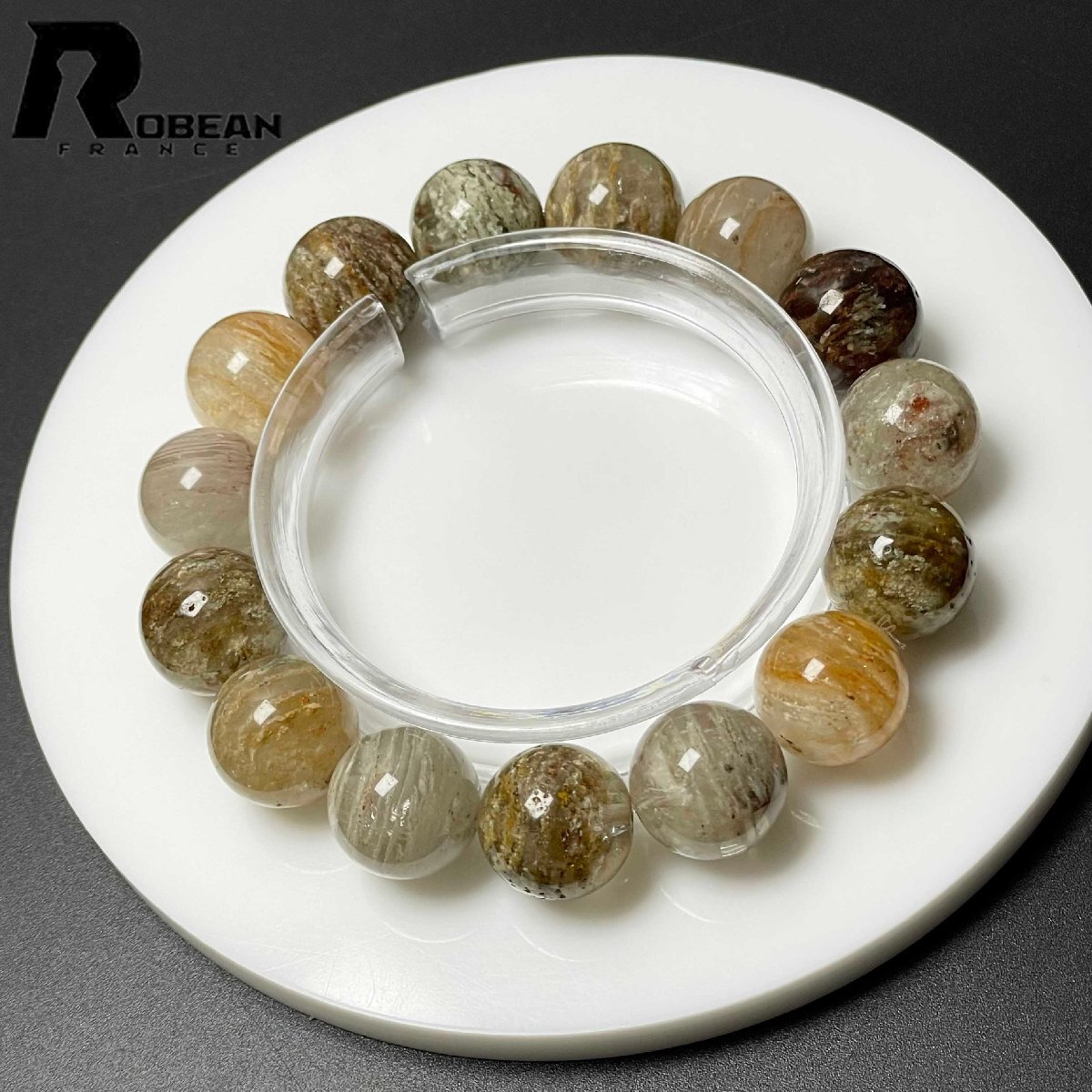 上品 EU製 定価8万円★ROBEAN・千層ガーデンクォーツ★ブレスレット パワーストーン 天然石 庭園水晶 浄化 綺麗 14.7-15.2mm D0606414拍卖