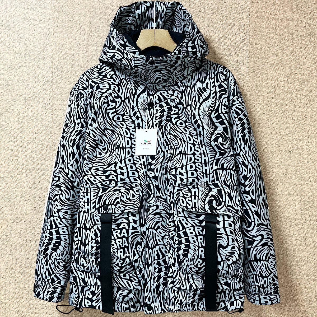 高級ヨーロッパ製※定価10万◆ブルガリア発※RISELIN ダウンジャケット ダックダウン80% 防風 柔らか 総柄 フード付き アウトドア L/48拍卖
