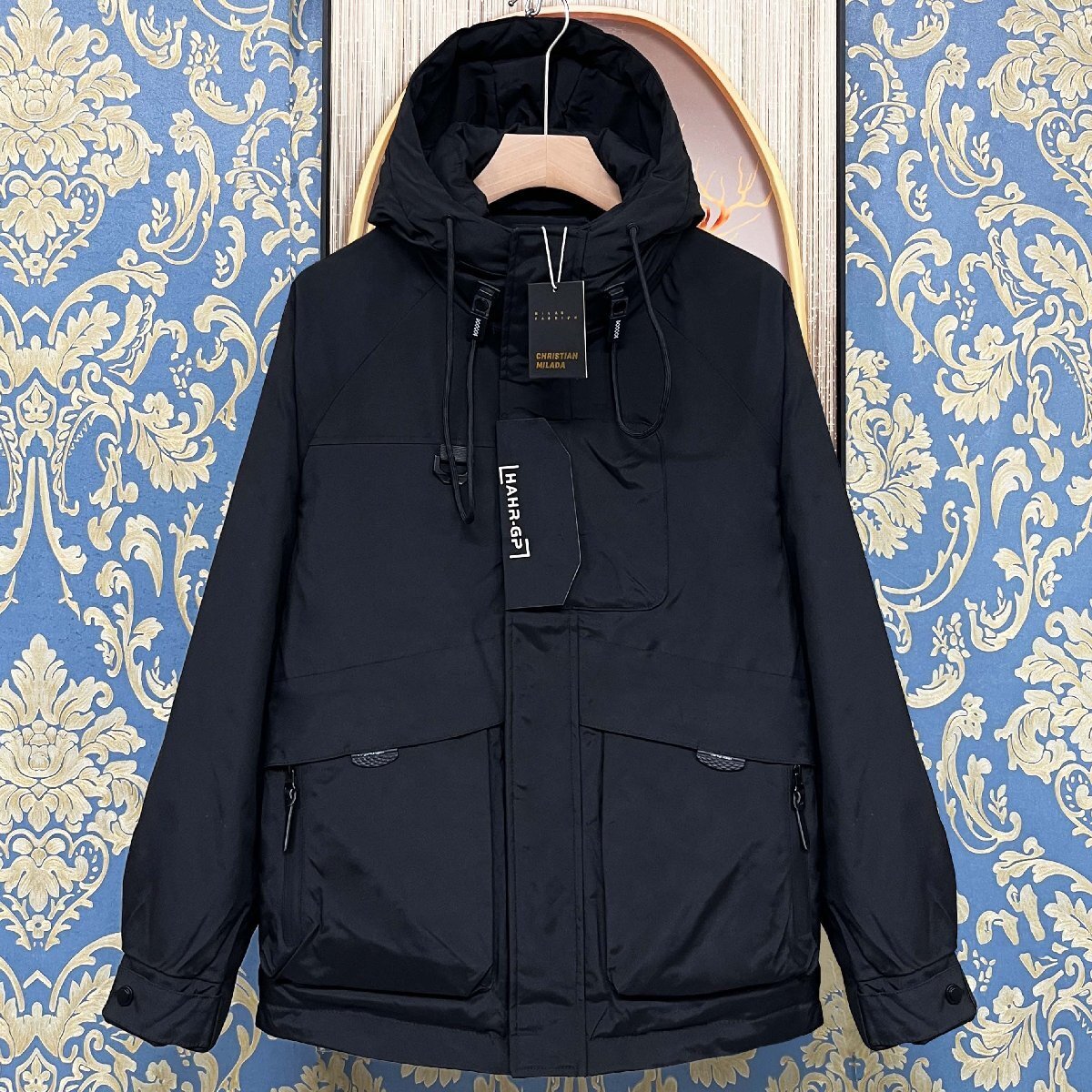 定価10万★christian milada・ミラノ発・ダウンジャケット★ダックダウン90% 厚手 ハイネック フード付き 無地 アウター ブルゾン XL/50拍卖