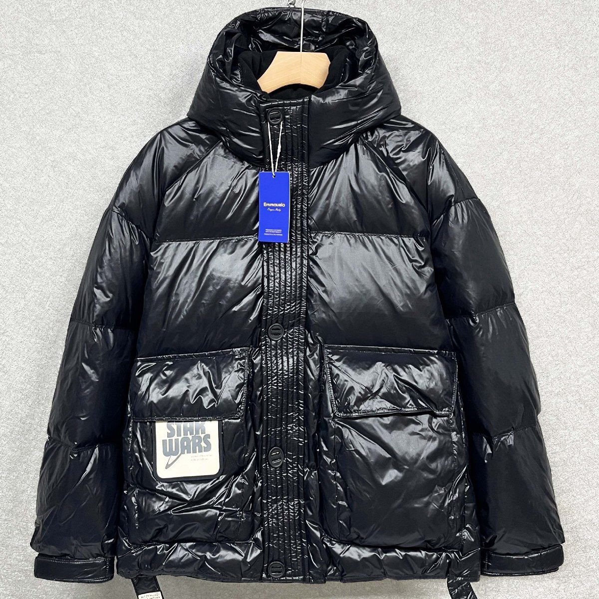 高級・ダウンジャケット 定価10万◆Emmauela・イタリア・ミラノ発◆ダックダウン90% ふわふわ 軽量 防寒 フード付 光沢感 アウター XL/50拍卖