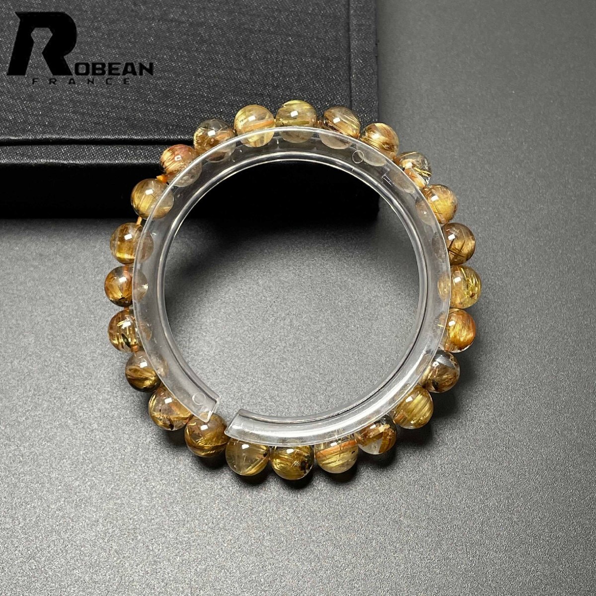 逸品 EU製 定価8万円★ROBEAN・太陽花タイチンルチル★黄金針水晶 金運 開運 ゴールド ブレスレット パワーストーン 7.6-7.9mm M0602370拍卖