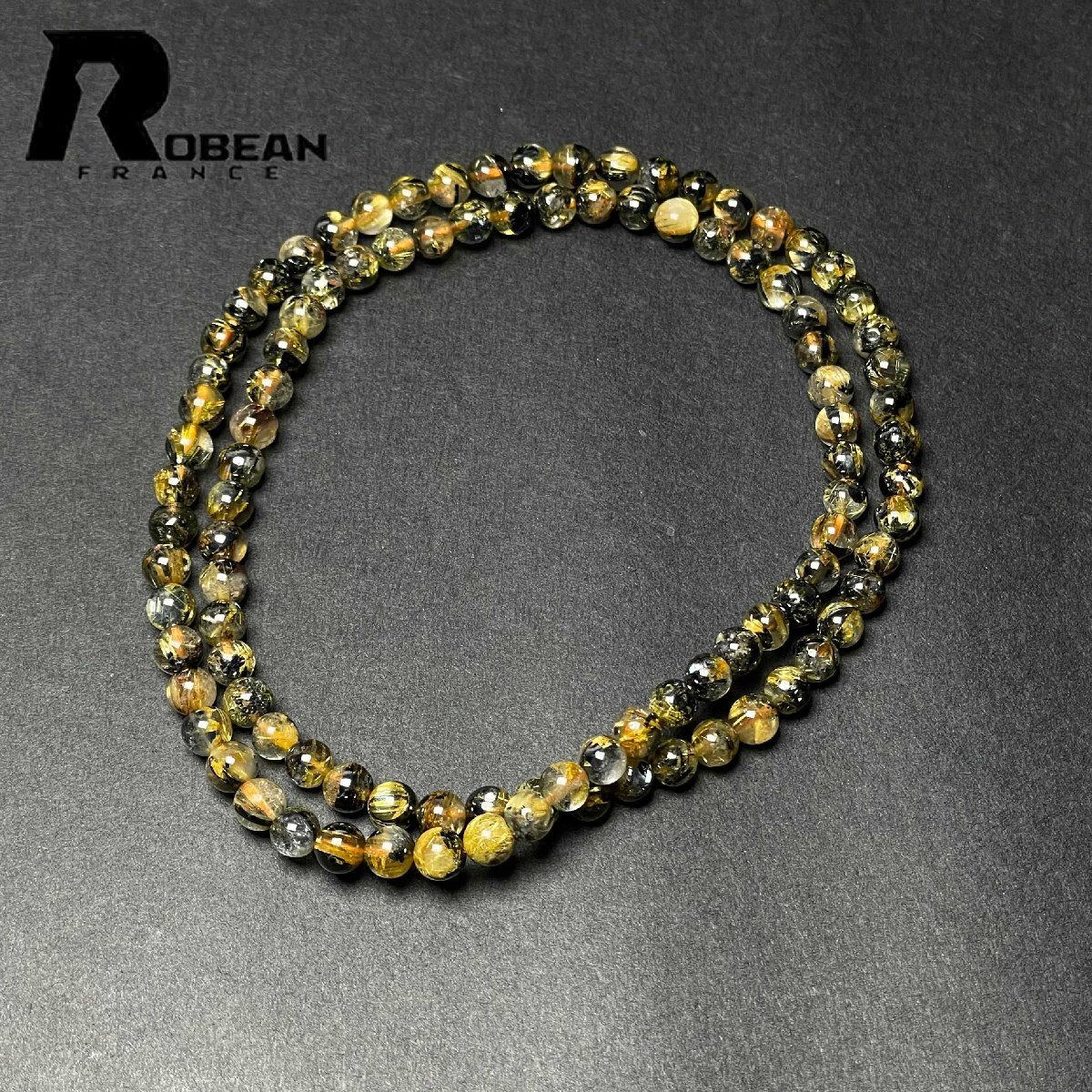 貴重 EU製 定価14万円★ROBEAN・太陽花タイチンルチル★黄金針水晶 金運 開運 ゴールド 3本巻きブレス パワーストーン 5.4-5.9mm M0813371拍卖