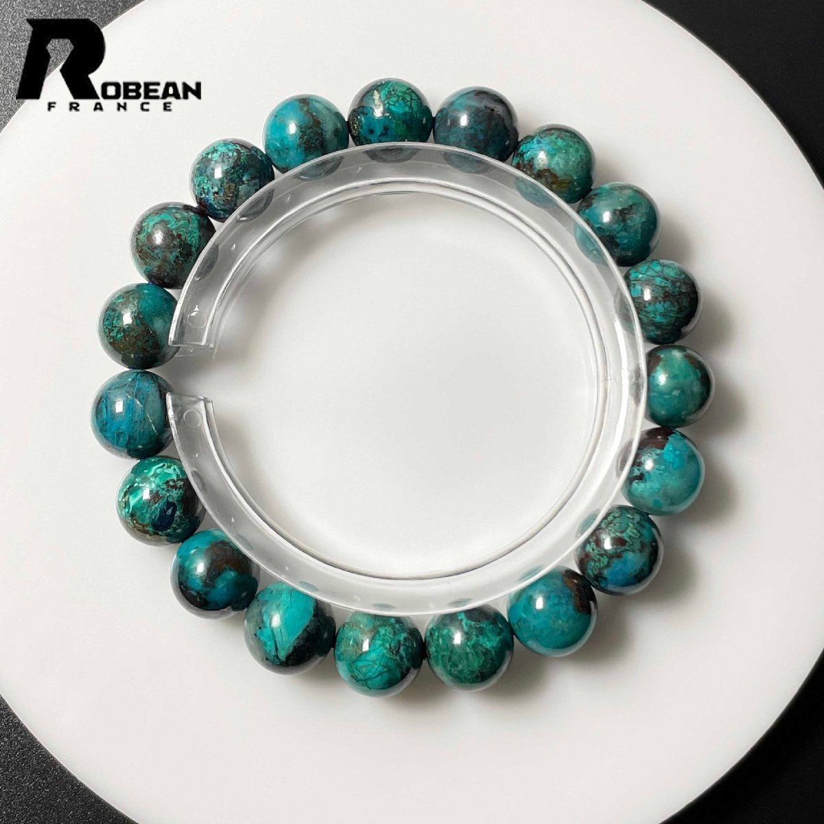 レア EU製 定価6万円★ROBEAN・ブルークリソコラ★パワーストーン ブレスレット 珪孔雀石 鳳凰石 綺麗 お守り 10.1-10.8mm L0305166拍卖