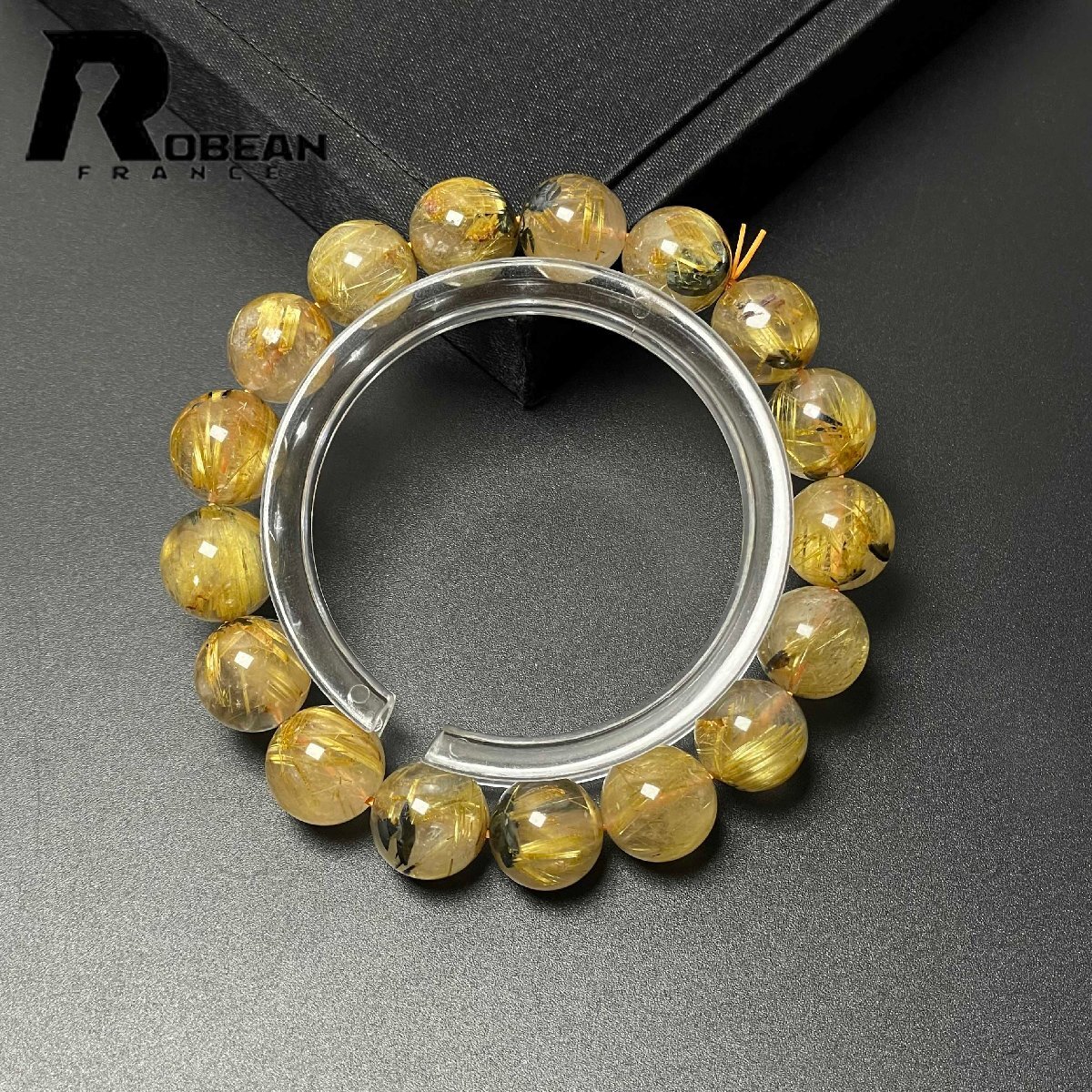 絶賛 EU製 定価13万円★ROBEAN・太陽花タイチンルチル★黄金針水晶 金運 開運 ゴールド ブレスレット パワーストーン 11.9-12.7mm M0617577拍卖