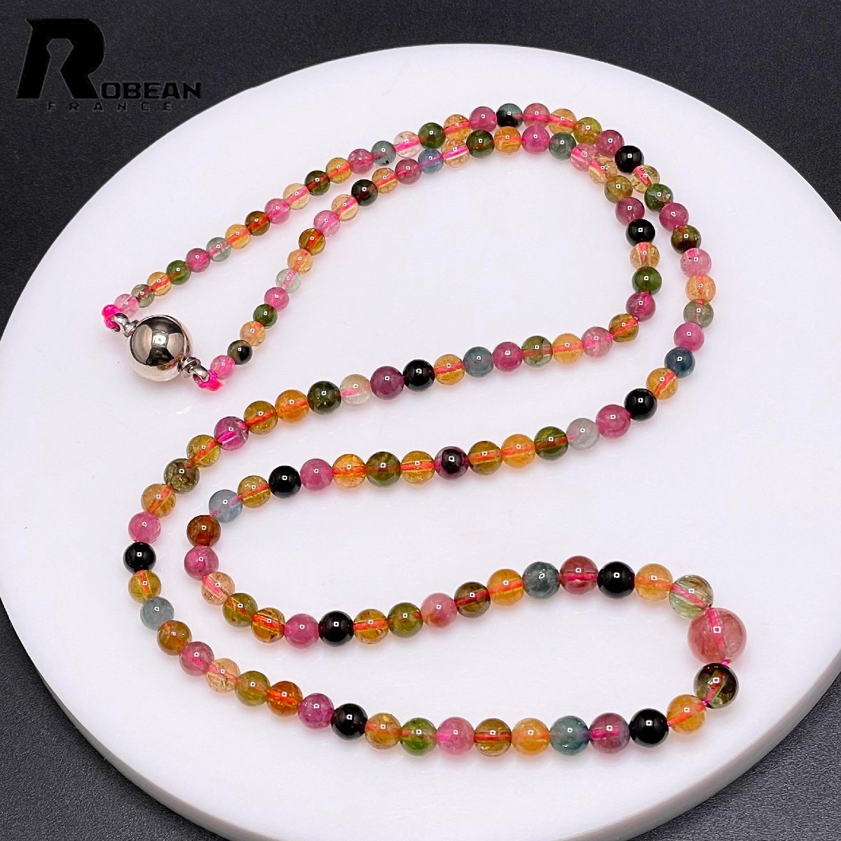 高級 EU製 定価7万円★ROBEAN・ウォーターメロントルマリン★アクセサリー ネックレス パワーストーン 天然石 高級 3.2-7mm M1107369拍卖