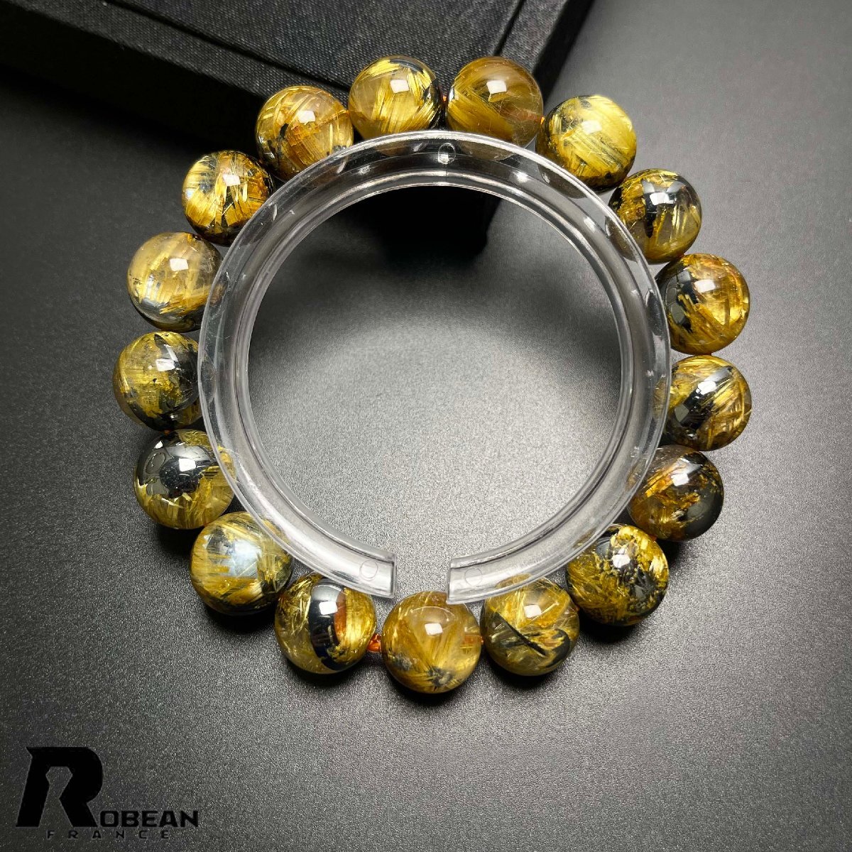 逸品 EU製 定価85万円★ROBEAN・太陽花タイチンルチル★黄金針水晶 金運 開運 ゴールド ブレスレット パワーストーン 11.7-12.6mm D0606386拍卖
