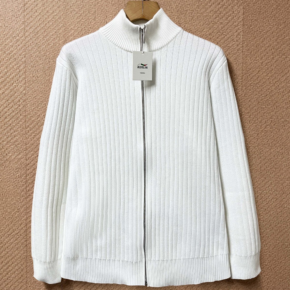 人気ヨーロッパ製※定価5万◆ブルガリア発※RISELIN カーディガン ウール混 保温 柔らか 立ち襟 ジップアップ シンプル コート ニット L/48拍卖