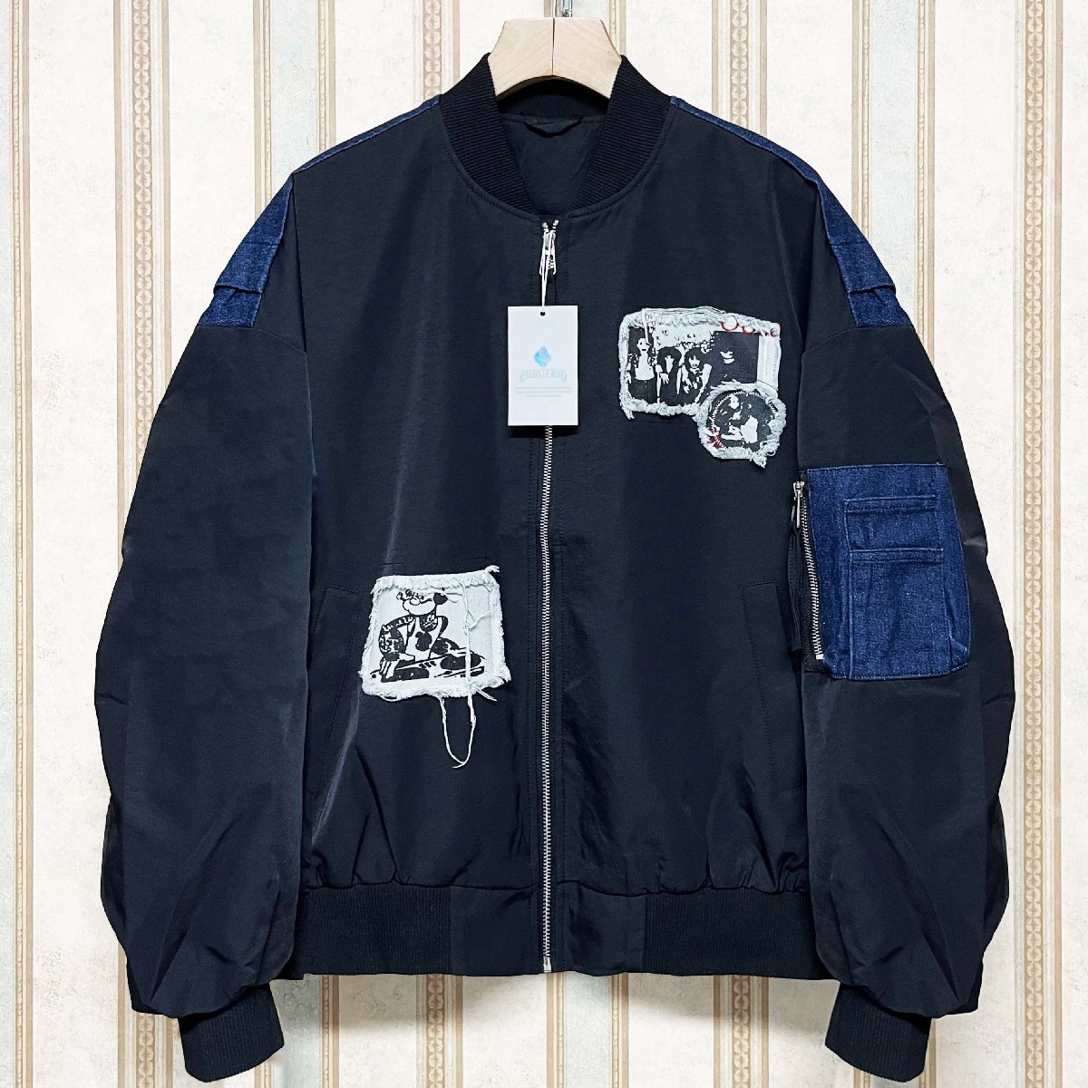 高級 定価6万 FRANKLIN MUSK・アメリカ・ニューヨーク発 デニムジャケット 保温 ヴィンテージ パッチワーク スタジャン ストリート サイズ1拍卖