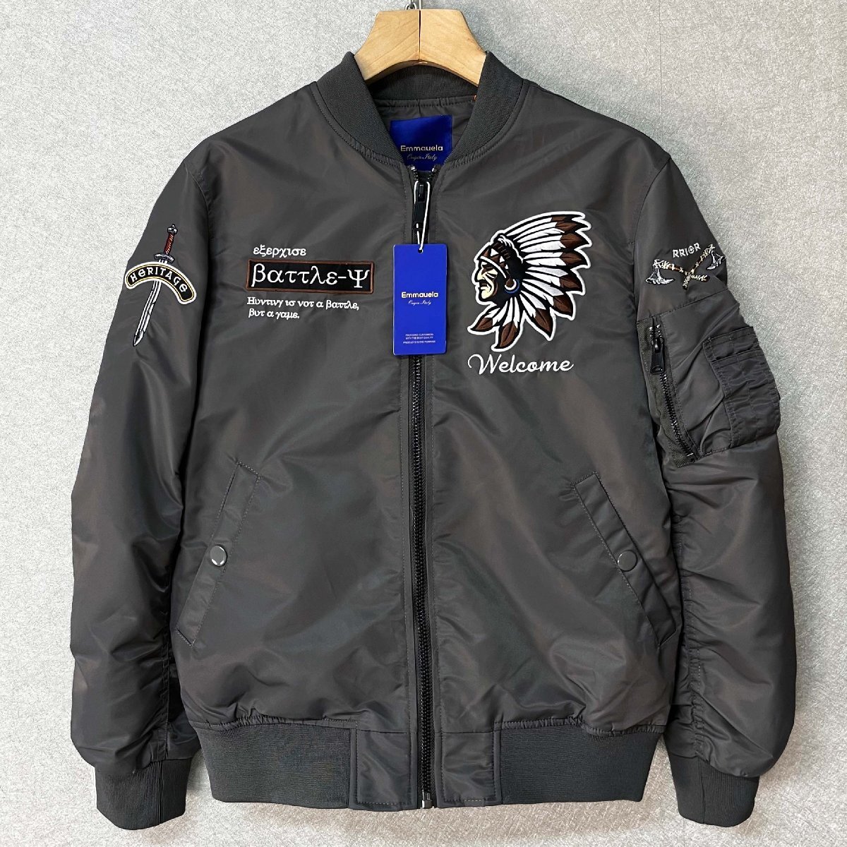 定番・フライトジャケット/MA-1 定価7万◆Emmauela・イタリア・ミラノ発◆快適 保温 INDIANS 豪華刺繍 個性 ブルゾン ジャケット 秋冬 L拍卖