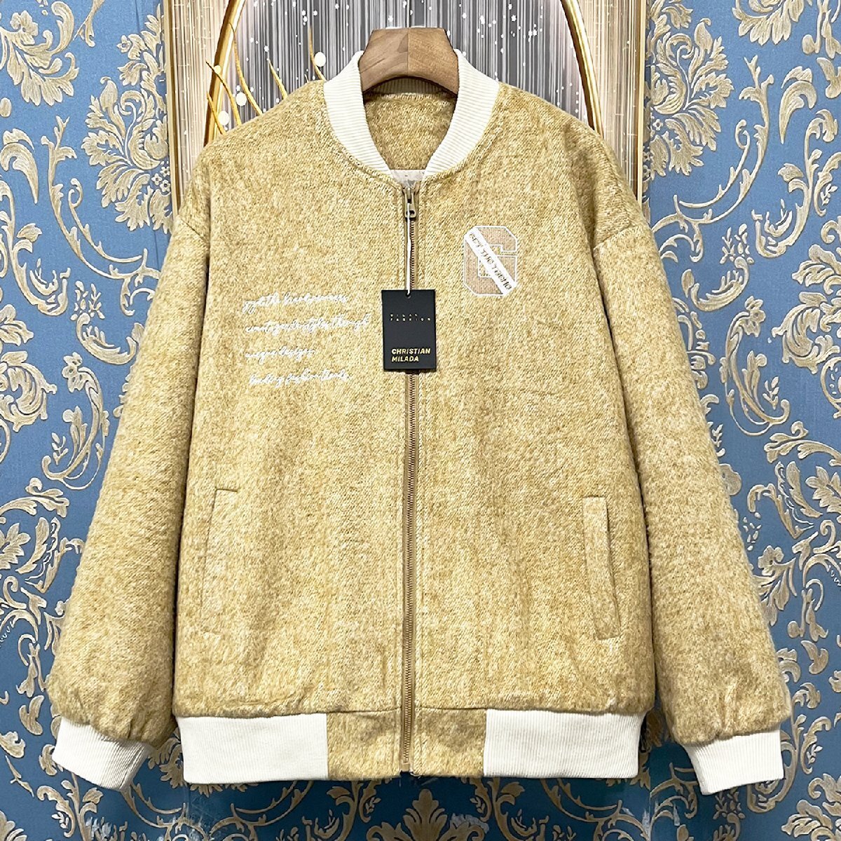 定価7万★christian milada・ミラノ発・スタジャン★カシミア100% 柔らか 刺繍 ジャケット アウター カジュアル ゆったり 通学 秋冬 M/46拍卖