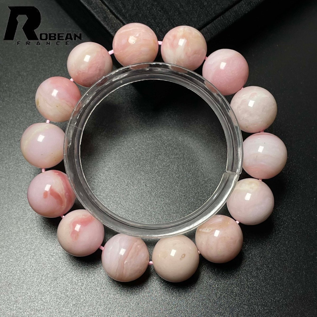 上級 EU製 定価9万円★ROBEAN・ピンクオパール★パワーストーン ブレスレット 天然石 原石 綺麗 高級 お守り 幸運 14.4-14.8mm M0109979拍卖