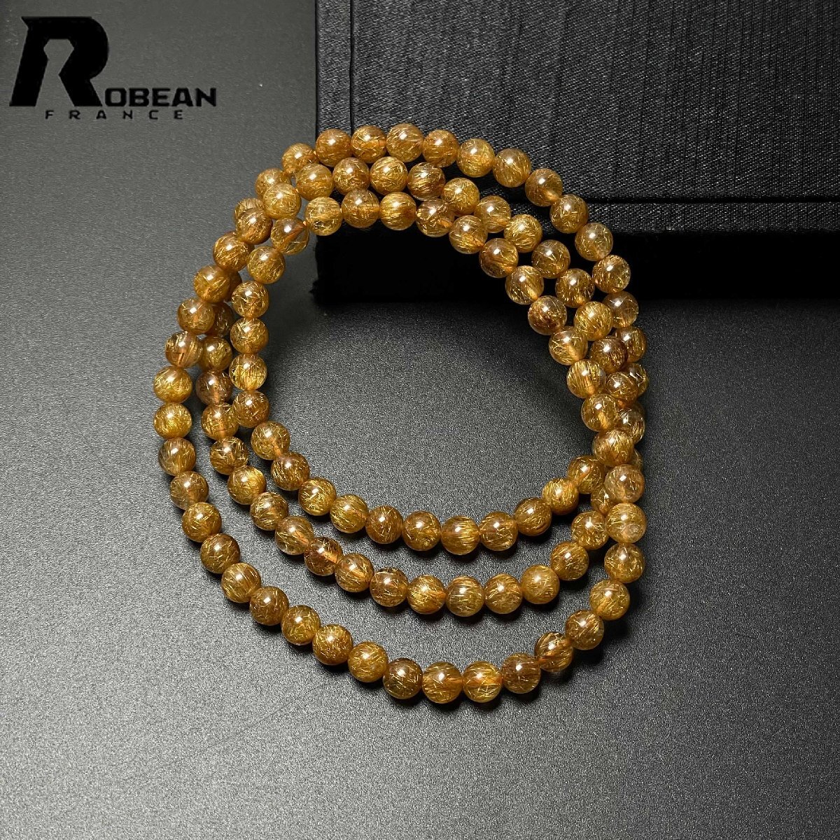 上品 EU製 定価14万円★ROBEAN・銅髪ルチルクォーツ★3本巻きブレスレット パワーストーン 天然石 綺麗 金運 お守り 5.7-5.9mm M0611497拍卖