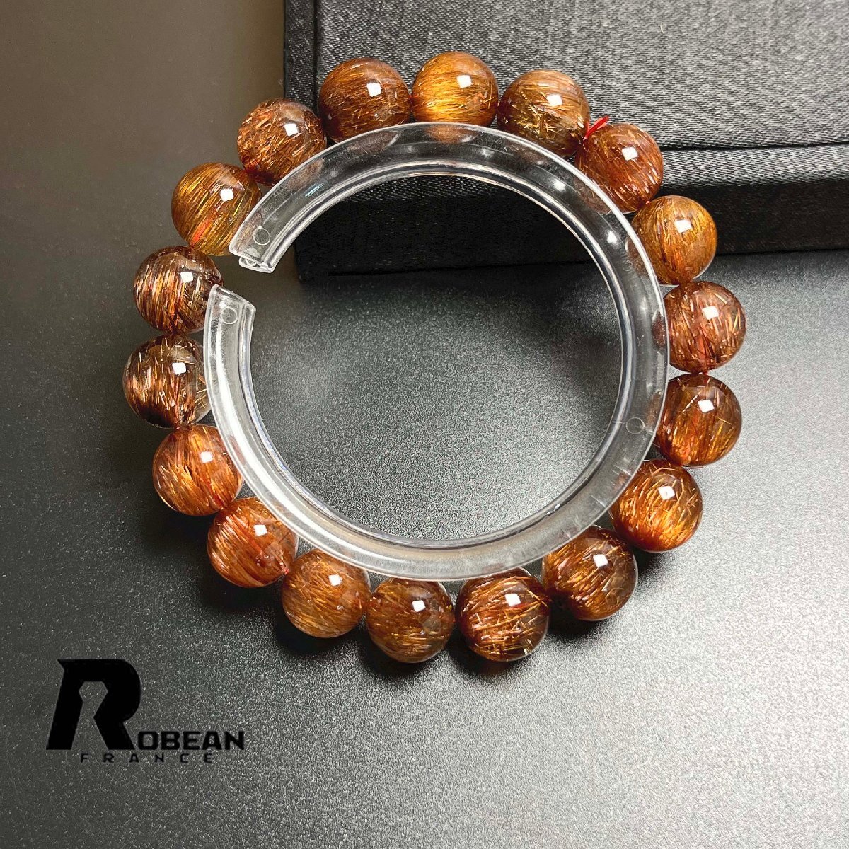 高級 EU製 定価151万円★ROBEAN・猫目レッド銅髪ルチルクォーツ★ブレスレット パワーストーン 天然石 金運 お守り 10.8-11.5mm D1011682拍卖