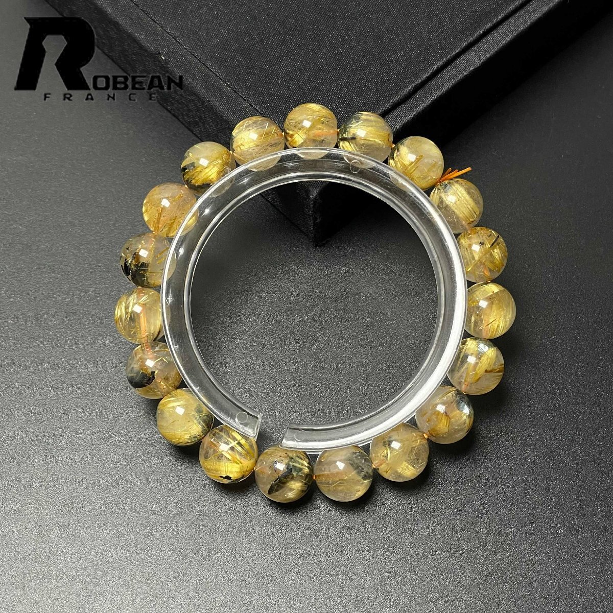 綺麗 EU製 定価10万円★ROBEAN・太陽花タイチンルチル★黄金針水晶 金運 開運 ゴールド ブレスレット パワーストーン 10.3-10.7mm M0617578拍卖