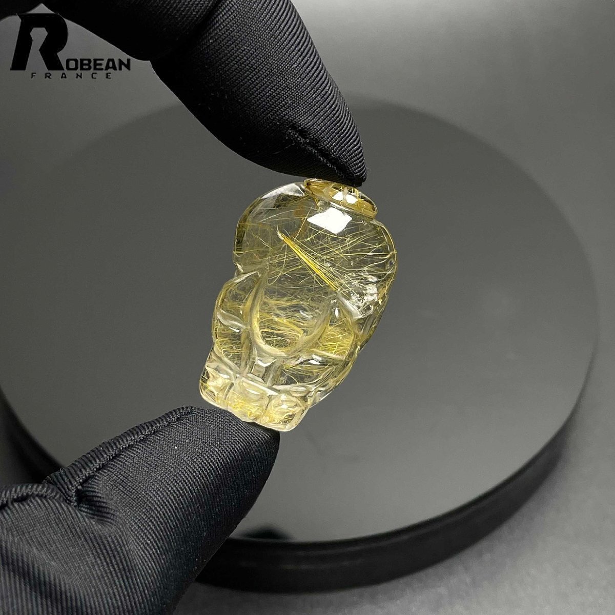 貴重 EU製 定価9万円★ROBEAN・タイチンルチル・貔貅★黄金針水晶 ゴールド アクセサリー 天然石 金運 穴開け 28.2*18.6*14mm M0306492拍卖