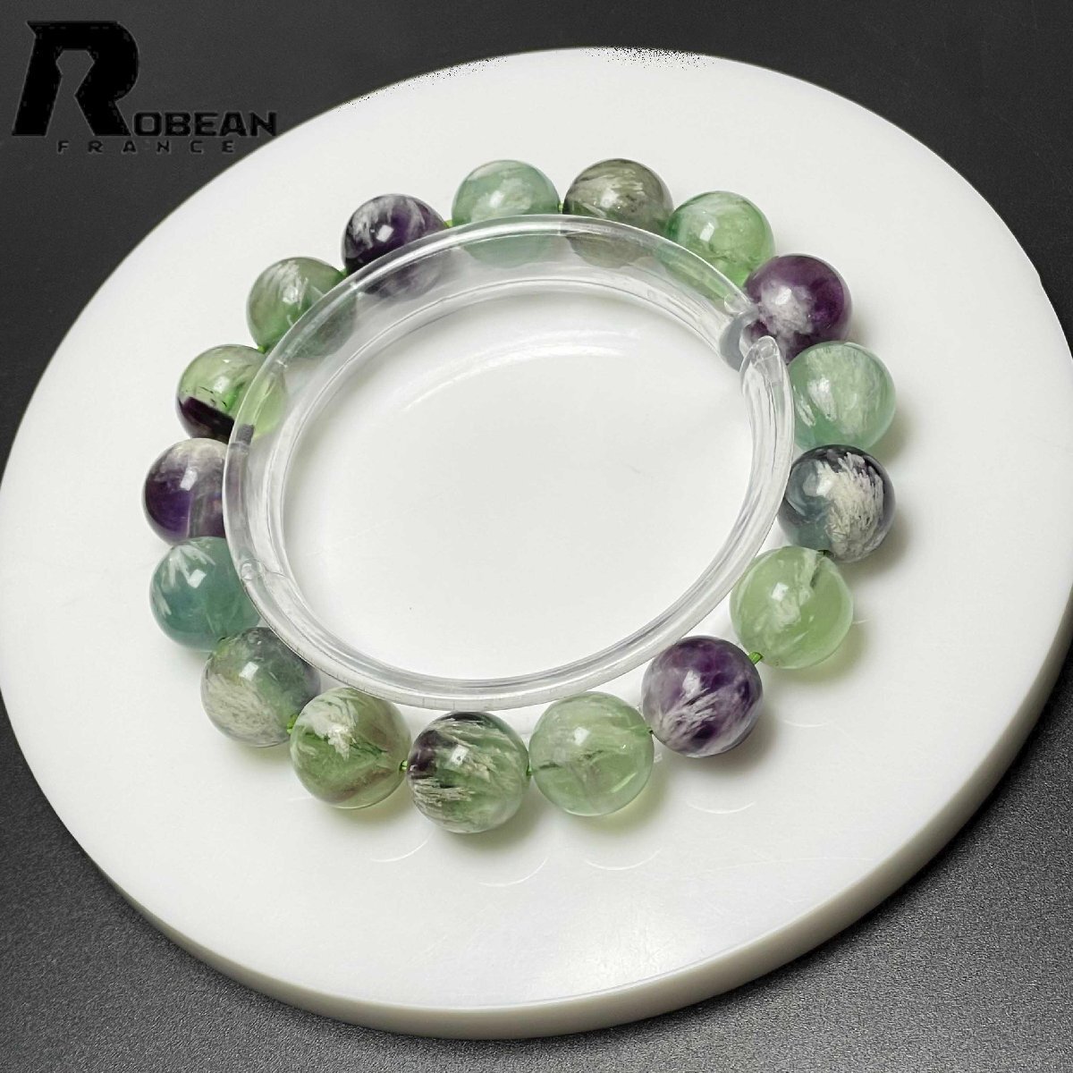 上級 EU製 定価9万円★ROBEAN・ェザー・イン・フローライト★パワーストーン ブレスレット アクセサリー 癒し お守り 12-12.2mm M0319602拍卖