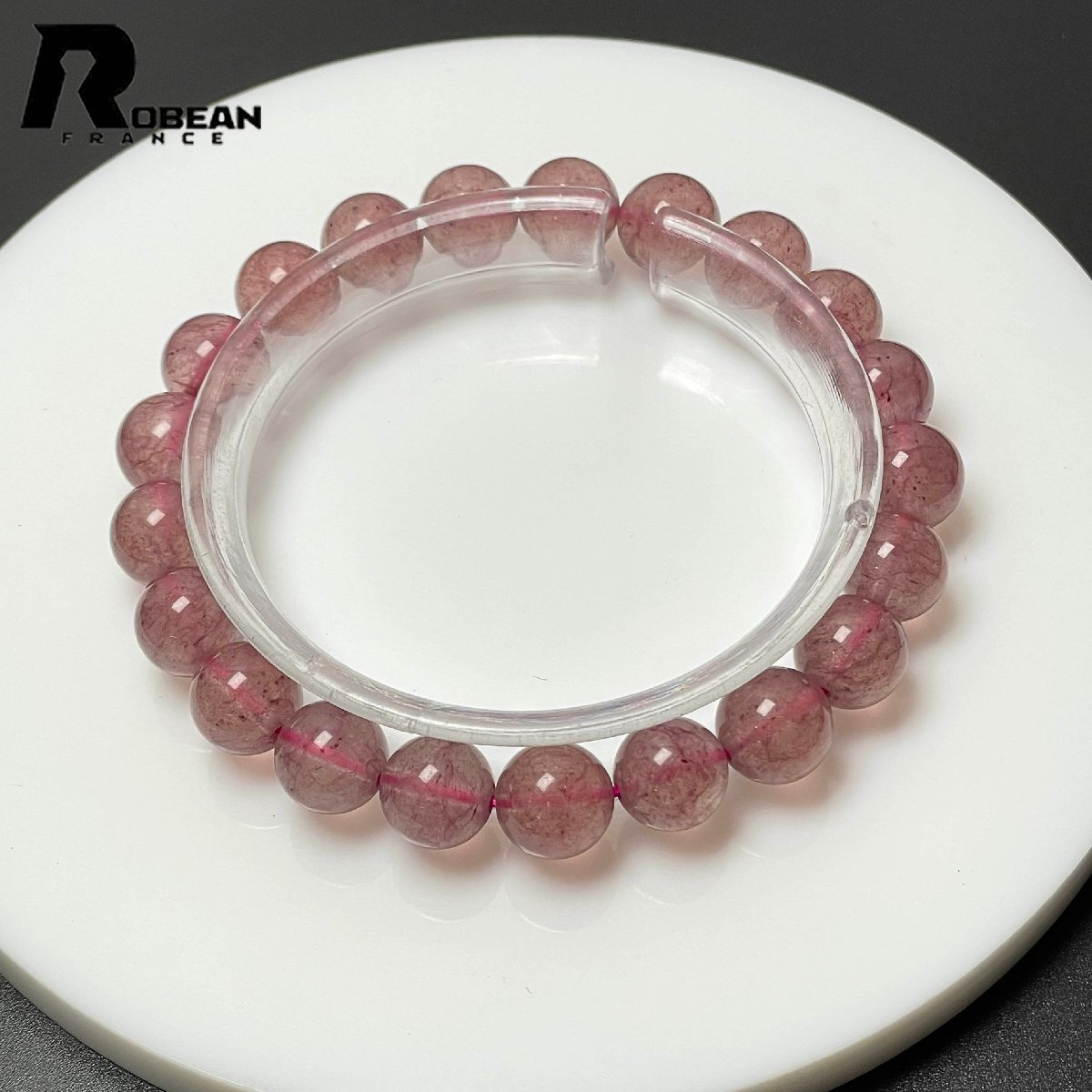 逸品 EU製 定価6万円★ROBEAN・ストロベリークォーツ★ブレスレット パワーストーン 天然石 苺水晶 綺麗 可愛い 9.3-9.7mm M1205635拍卖