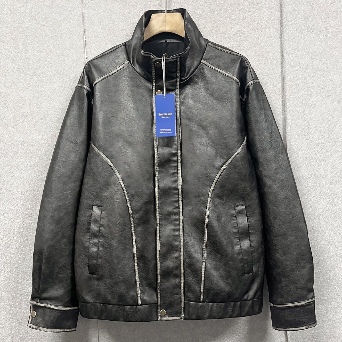 上級・レザージャケット 定価12万◆Emmauela・イタリア・ミラノ発◆最高級牛革 本革 ソフト ビンテージ 革ジャン ライダース バイク用 L/48拍卖