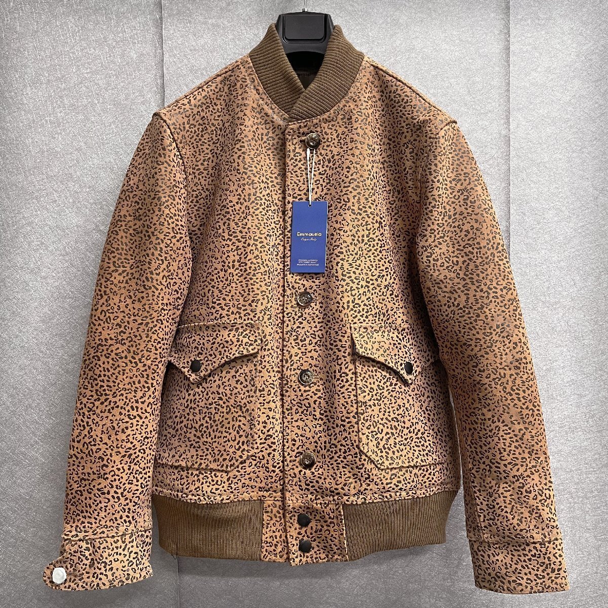 個性・レザージャケット 定価16万◆Emmauela・イタリア・ミラノ発◆最高級牛革 ヒョウ柄 重厚 革ジャン ライダース オートバイ XL/50拍卖