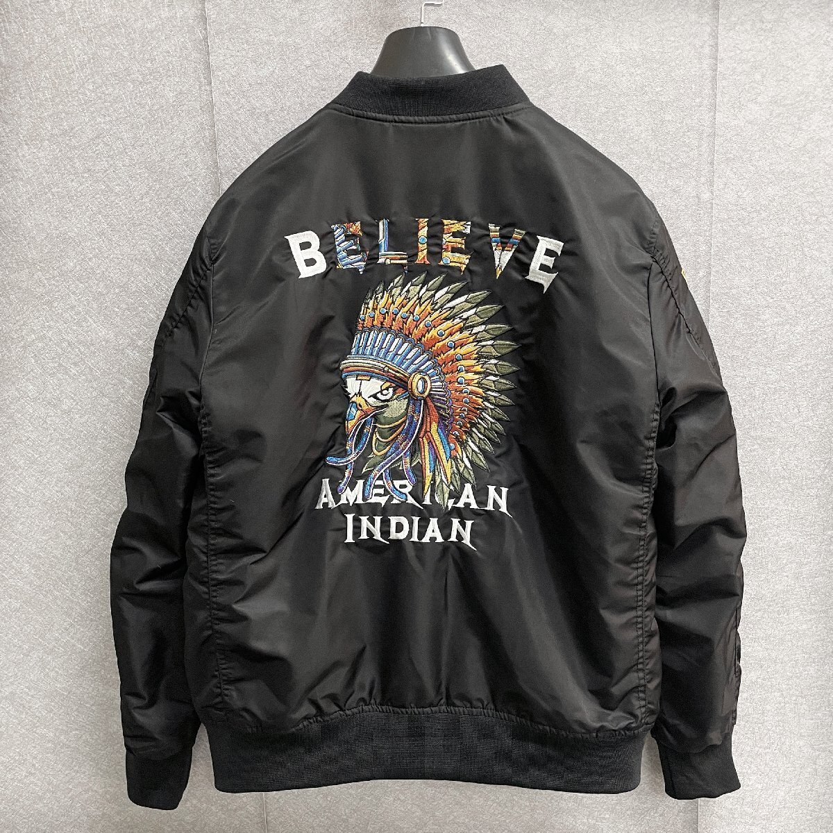 高級・フライトジャケット/MA-1 定価7万◆Emmauela・イタリア・ミラノ発◆薄手 個性 INDIANS 豪華刺繍 アウトドアウェア L/48サイズ拍卖