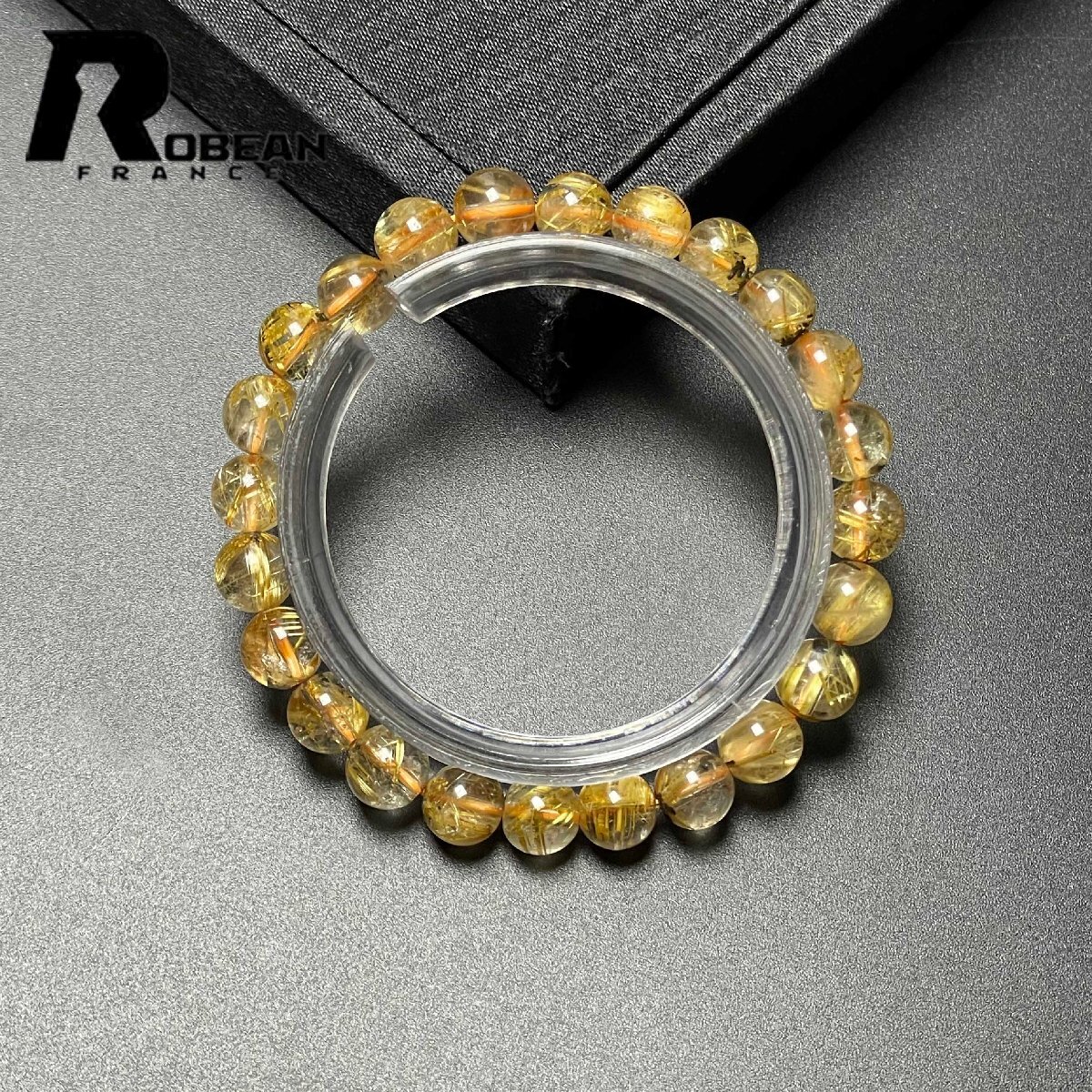 上級 EU製 定価6万円★ROBEAN・太陽花タイチンルチル★黄金針水晶 金運 開運 ゴールド ブレスレット パワーストーン 7.3-7.8mm M0715873拍卖