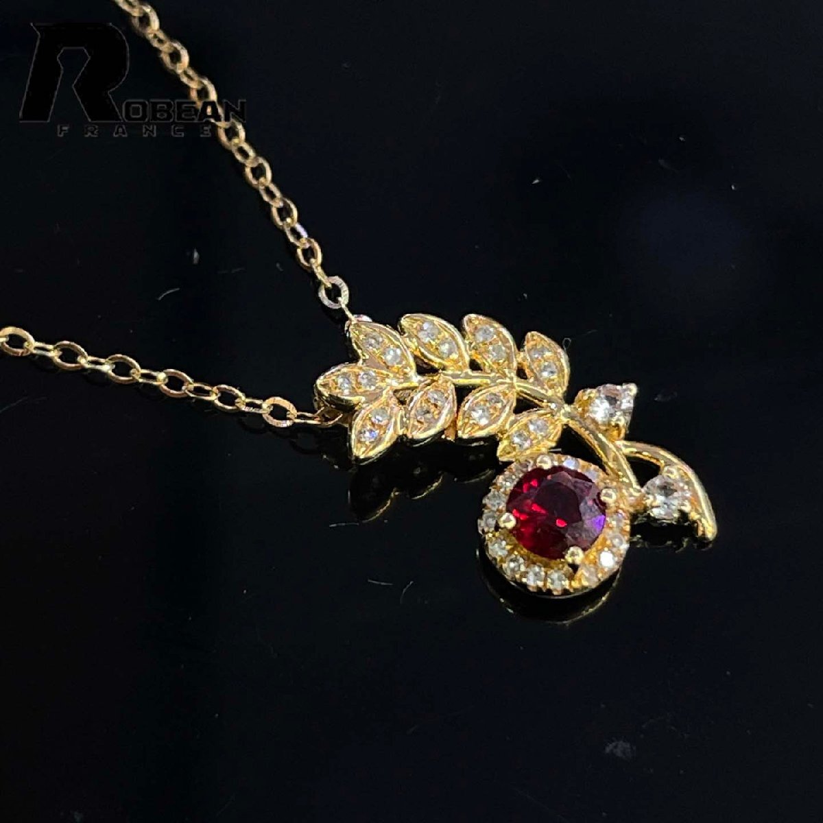 上品 EU製 定価104万円★ROBEAN・ルビー・ネックレス★パワーストーン 天然石 綺麗 ホワイトサファイア付き K18(18金)00045236拍卖