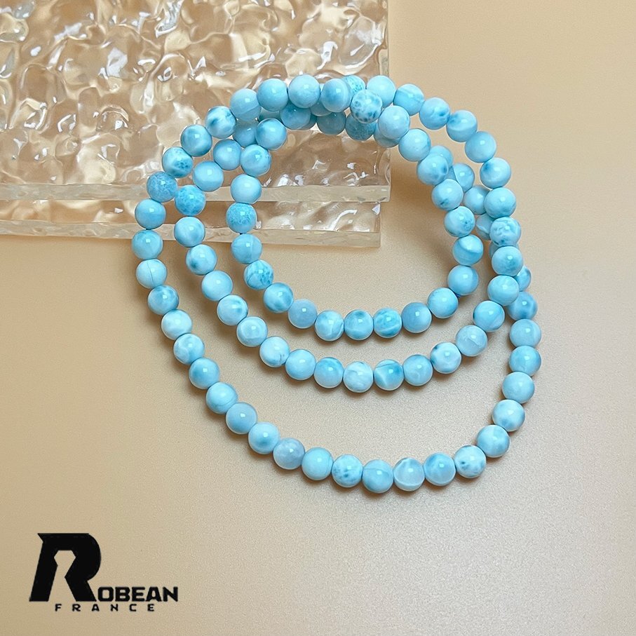貴重 EU製 定価24万円★ROBEAN・ドミニカ共和国産のラリマー★3本巻きブレスレット パワーストーン 天然石 開運 金運 約5.8-6mm K0730117拍卖