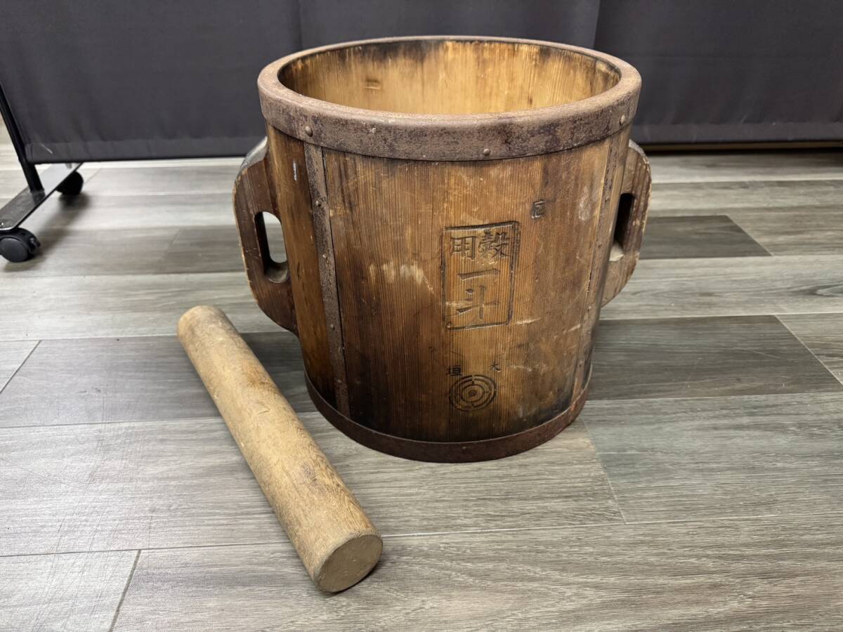 【時代物】 穀用一斗桶 木製斗棒 一斗枡 木樽 ガーデニング ディスプレイ 古民家 古民具 レトロ 蔵出し 旧家拍卖