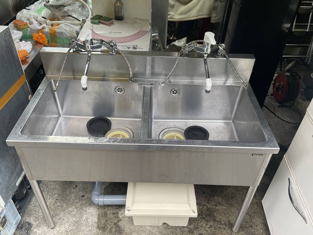 【D】業務用ステンレス二層シンク タニコー tanico 店舗 設置後使用可能♪ 付属品多数 業務用 厨房機器 シングルレバー混合栓付き 流し台拍卖