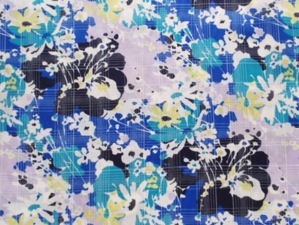 即決♪4m南国フラワー ブルー系 花柄 ハイビスカス 格子柄 インテリアプリント ポリツイル♪拍卖