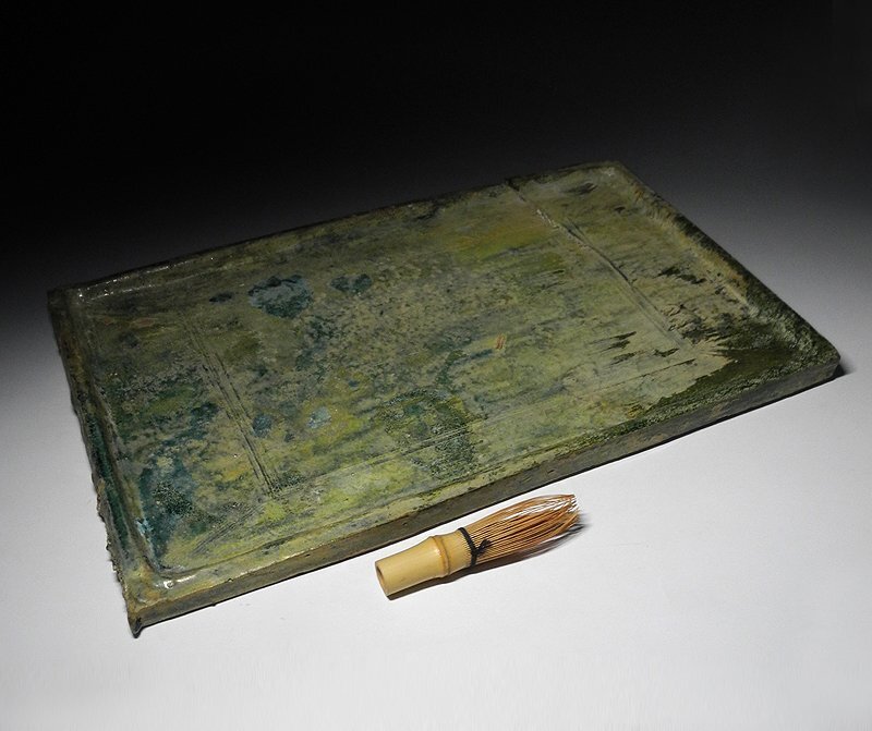 緑屋i■ 中国古玩 漢緑釉 銀化 水盤 幅約44.5cm 唐物 時代物 i9/1107-4/30-9#100拍卖