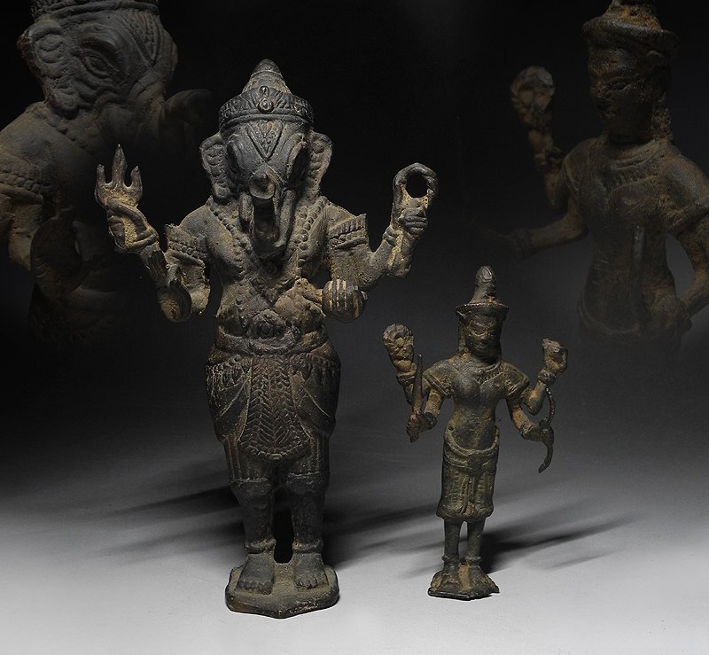 緑屋i■ タイ仏教美術 古銅 ガネーシャ像 聖天 ヴィシュヌ像 仏像 2点 スコータイ 時代物 i9/1110-2/7-3#80拍卖