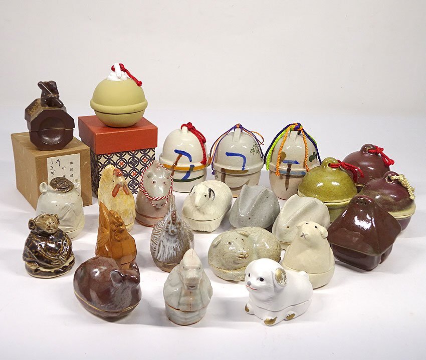 緑屋h■ 陶製 香合 まとめて22点 干支形 鈴形 茶道具 mae/10-272/19-2#80拍卖