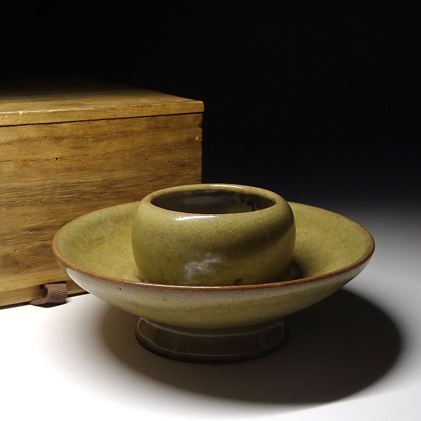 緑屋z■ 中国古玩 寧窯 青磁 茶碗 天目台 木箱 唐物 時代物 i9/10-6595/30-7#80拍卖