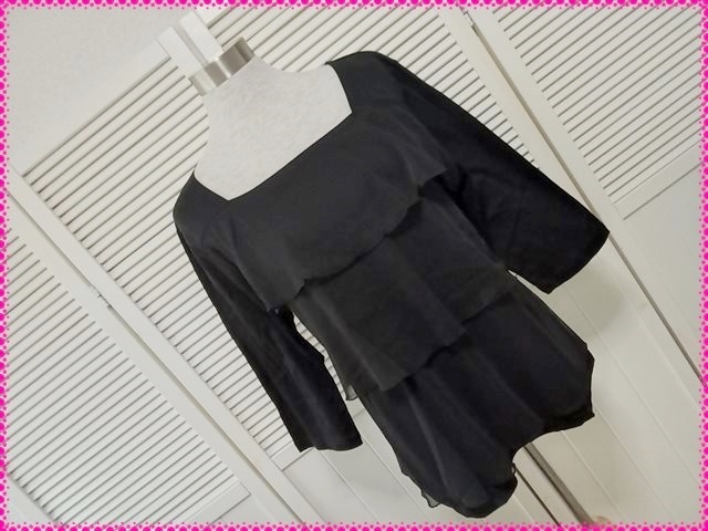 【送料無料】3L-4L * 新品 日本製 Fare ティアードフリルレースカットソー♪ ブラック拍卖