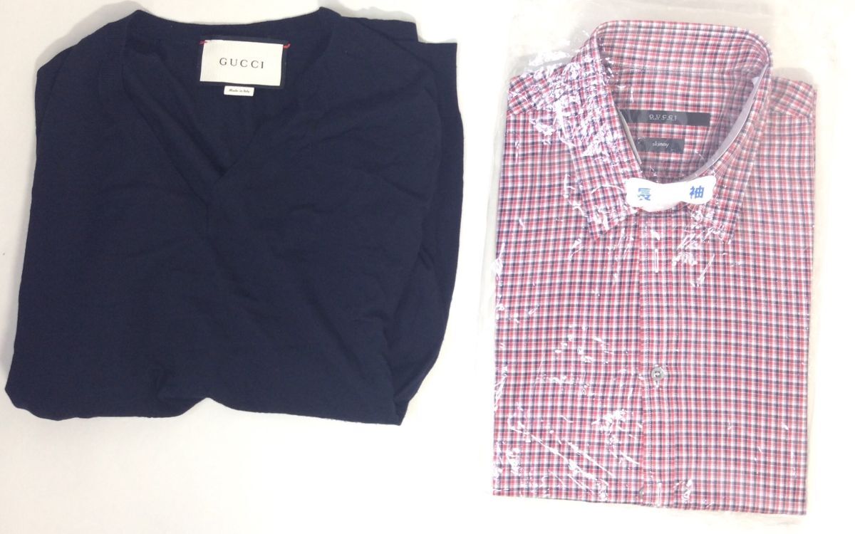 【古着】GUCCI シャツ カッターシャツ / セーター グッチ 赤チェック【2枚セット】拍卖