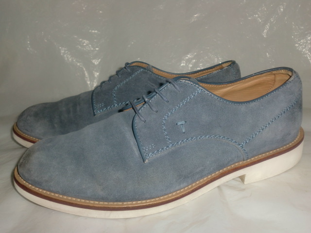★伊製 TOD´S スウェードプレーントゥ UK 7 イタリア製トッズ プレーントゥスウェードシューズ 外羽根式 ライトブルー拍卖