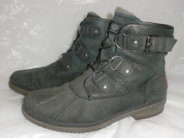 ★UGG australia CECILE レザーブーツ US 8/EU 39 アグ オーストラリア 1007999 セシル Dリング ヌバックレザーブーツ 25 ブラック拍卖