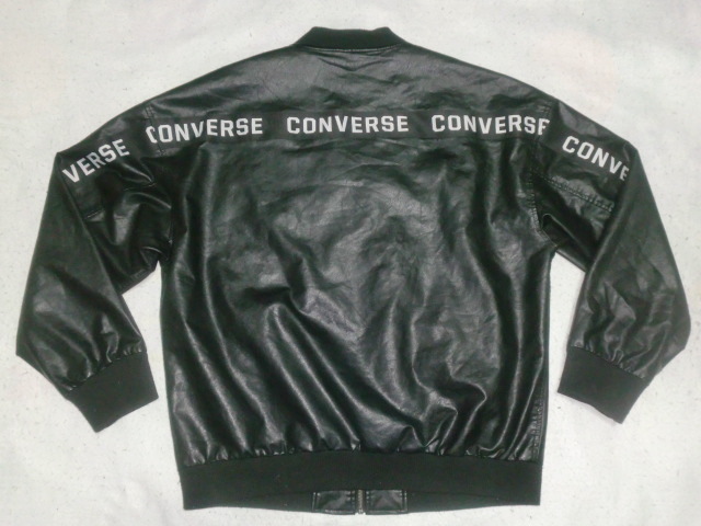 ★CONVERSE シンセティックレザースタジャン LL コンバース MA-1型レザージャケット ブラック拍卖