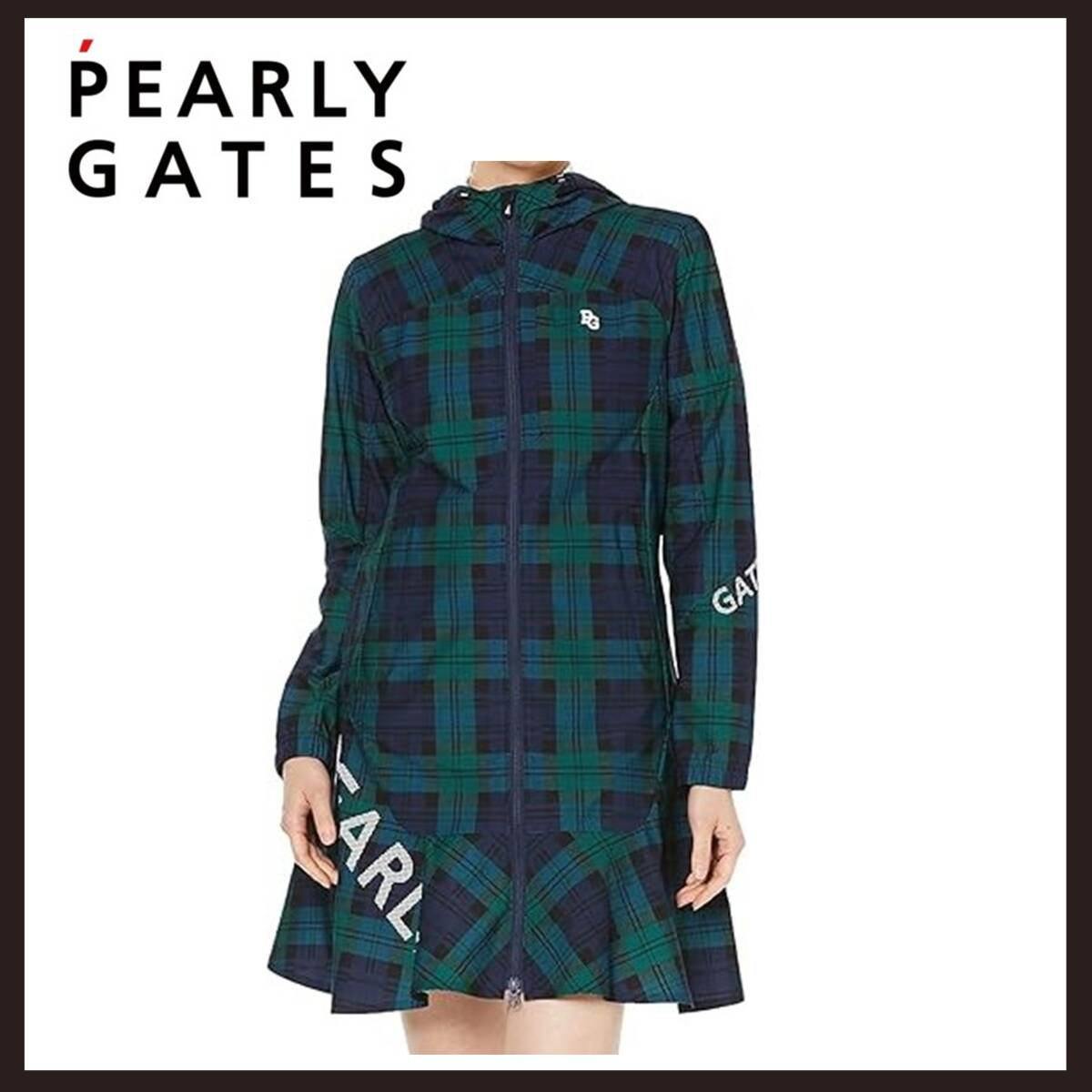 ●○新品未使用 PEARLY GATES(パーリーゲイツ) 格子柄 フルジップワンピース 1 グリーン系○●拍卖
