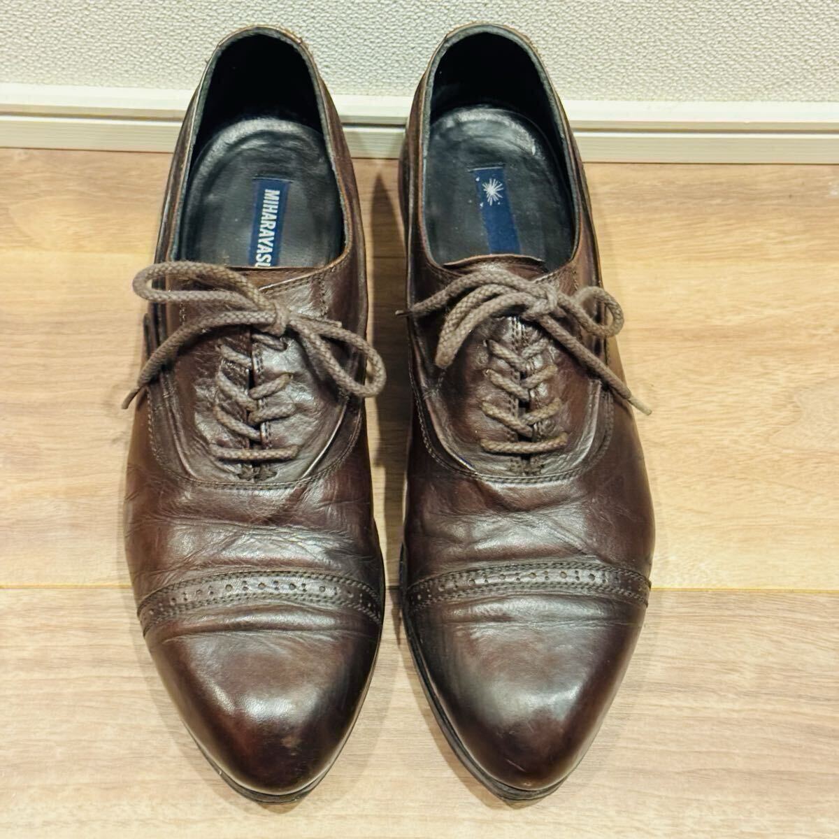 メゾンミハラヤスヒロ ねじれ革靴 短靴 レザーシューズ 24.5cm ブラウン MAISON MIHARA YASUHIRO ストレートチップ 内羽根 63250700拍卖