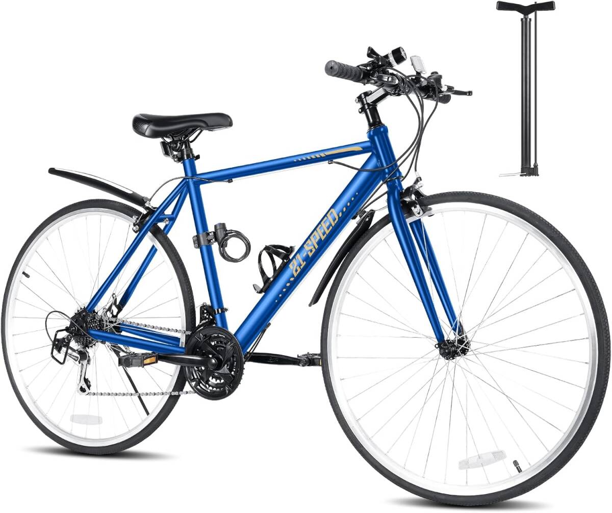 ブルー色 クリスマスプレゼント 贈り物 専用空気入れ付き Mixiu クロスバイク シマノ製21段変速 自転車 700C 27インチ相当拍卖