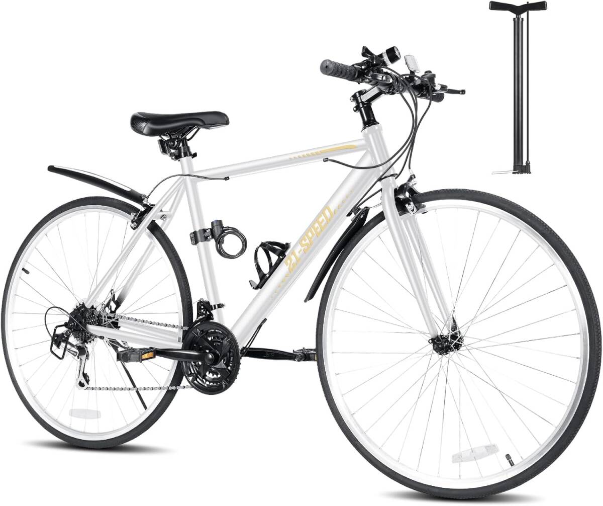 ホワイト色 クリスマスプレゼント 贈り物 専用空気入れ付き Mixiu クロスバイク シマノ製21段変速 自転車 700C 27インチ相当拍卖