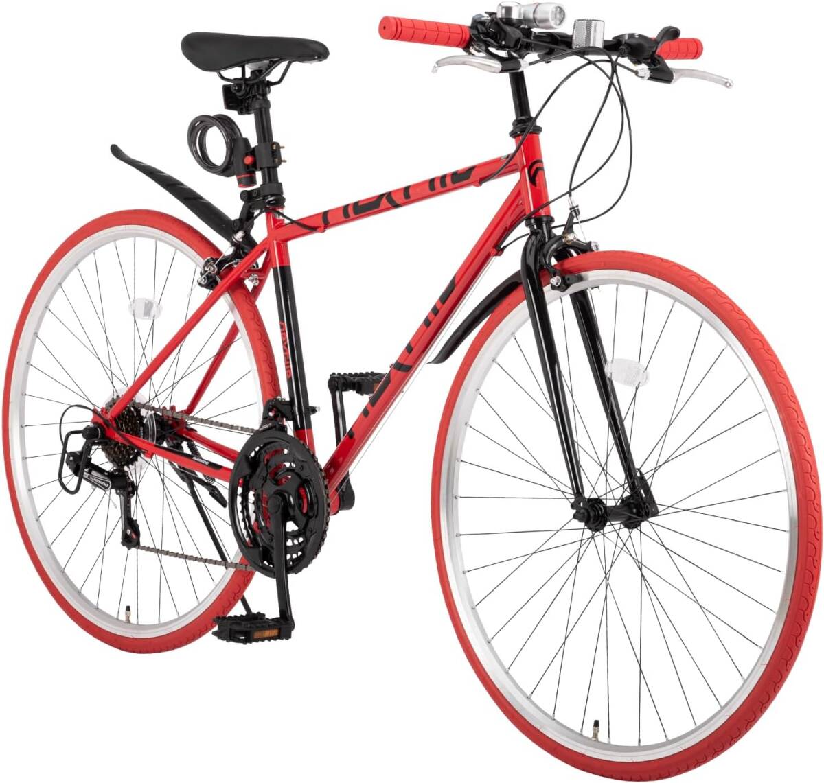 レッド色 クリスマス 贈り物 プレゼント ネクスタイル NX-7021 クロスバイク 自転車 700C 27インチ相当 シマノ 21段変速拍卖