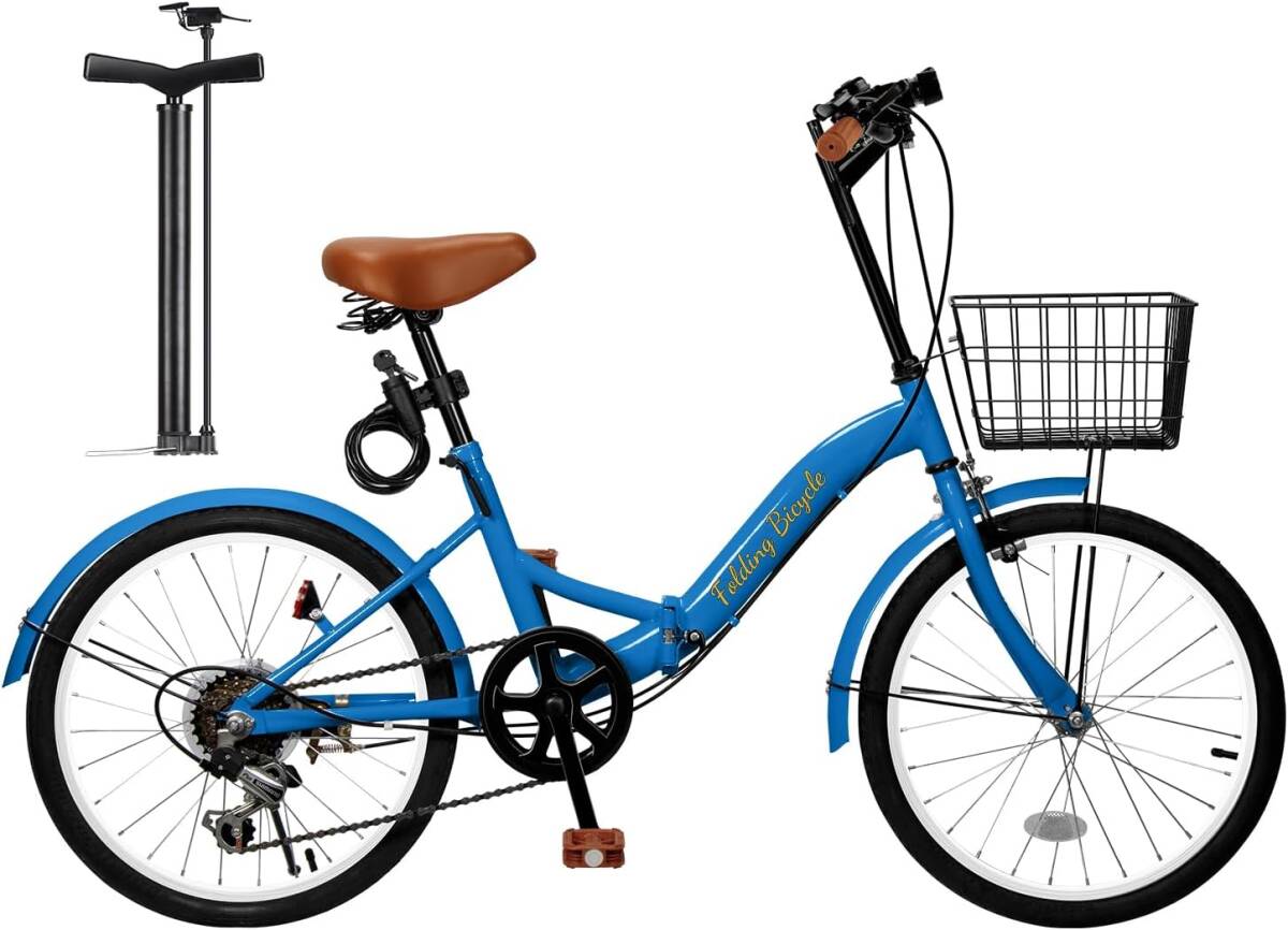 ブルー色 専用空気入れ付き Mixiu 折りたたみ自転車 20インチ 軽量 素早く折畳可能 P-O8 シマノ6段変速 高炭素鋼フレーム 拍卖