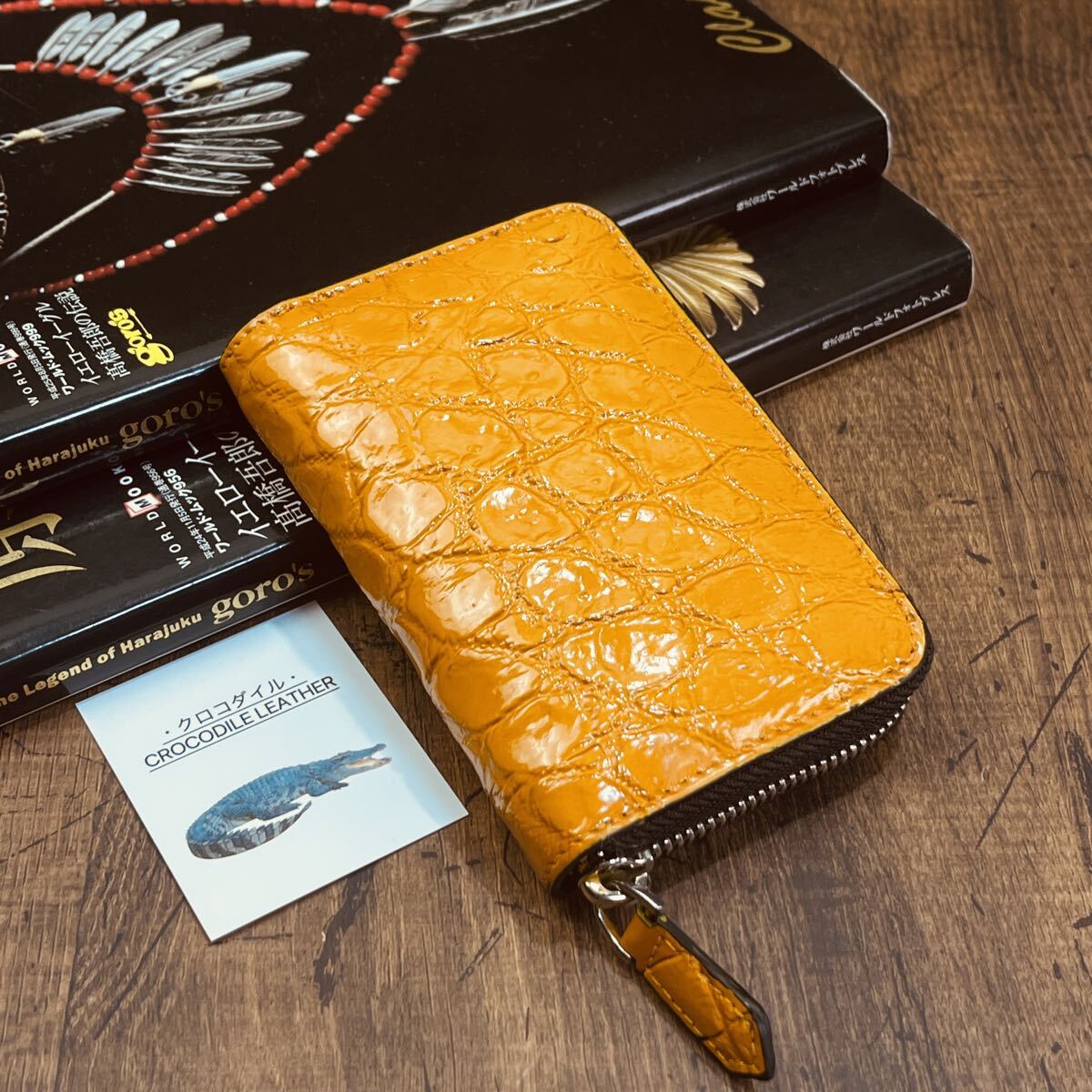 【イエローダイヤモンド】実物撮影 クロコダイル メンズ ラウンドファスナー 目地 手染め コンパクト財布 メンズ財布 ミドルウォレット 1円拍卖